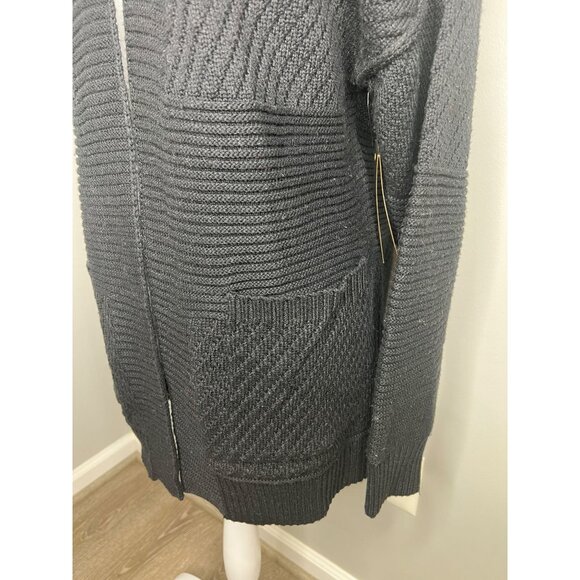 Frye Womens Donegal Black Open Knit Cardigan Sweater With Pockets Size Medium - Picture 10 of 17